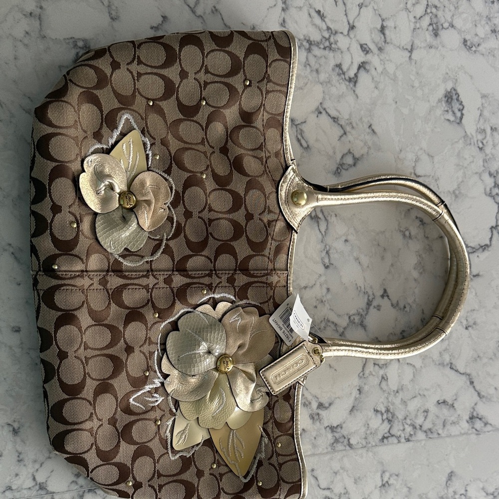 Coach Brown and Cream Signature Shoulder Bag